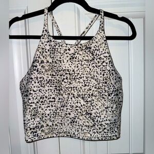 Old Navy White With Green & Black Speckles Powersoft Cropped Racerback Top
